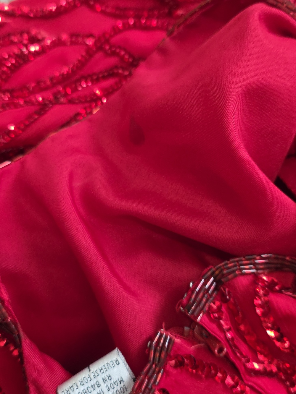 Vintage Laurence Kazar Cocktail 100% Silk Red Sequin Beaded Dress - Picture 15 of 16